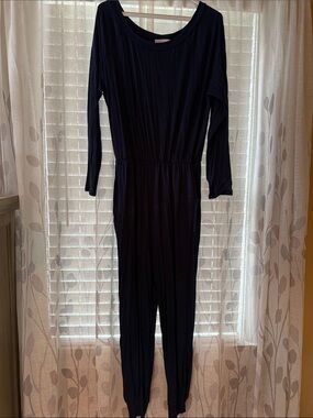Navy Long-Sleeve Jumpsuit Track Pant - Women